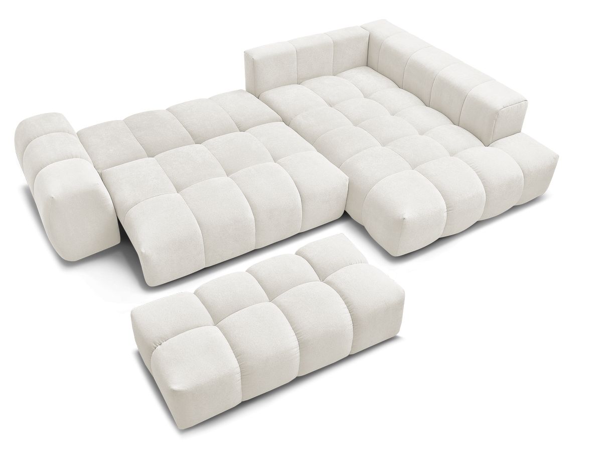 Canapé d'angle L convertible coffre EVEREST tissu texturé avec pouf