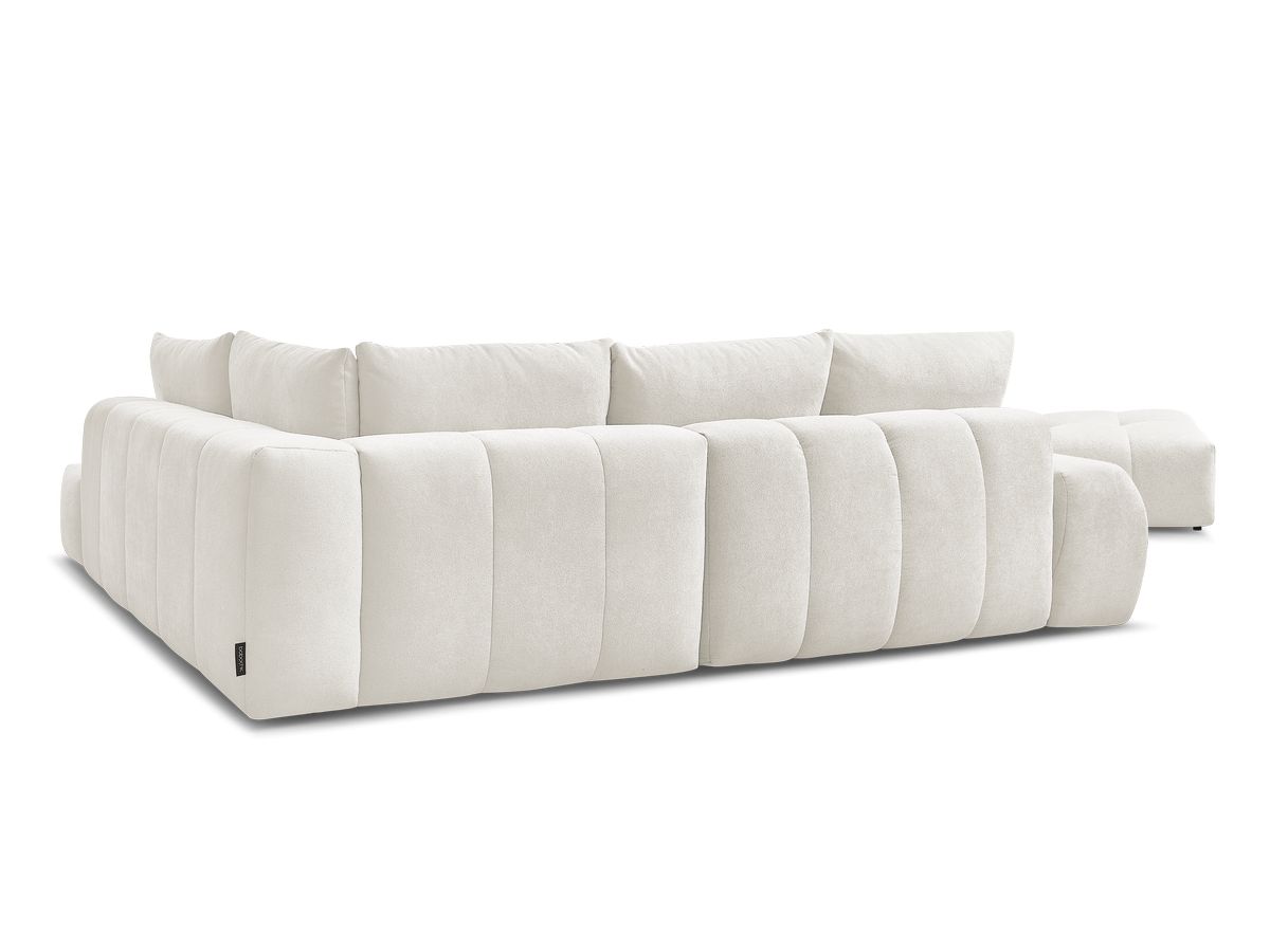 Canapé d'angle L convertible coffre EVEREST tissu texturé avec pouf