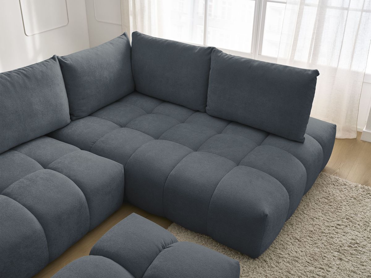 Canapé d'angle L convertible coffre EVEREST tissu texturé avec pouf