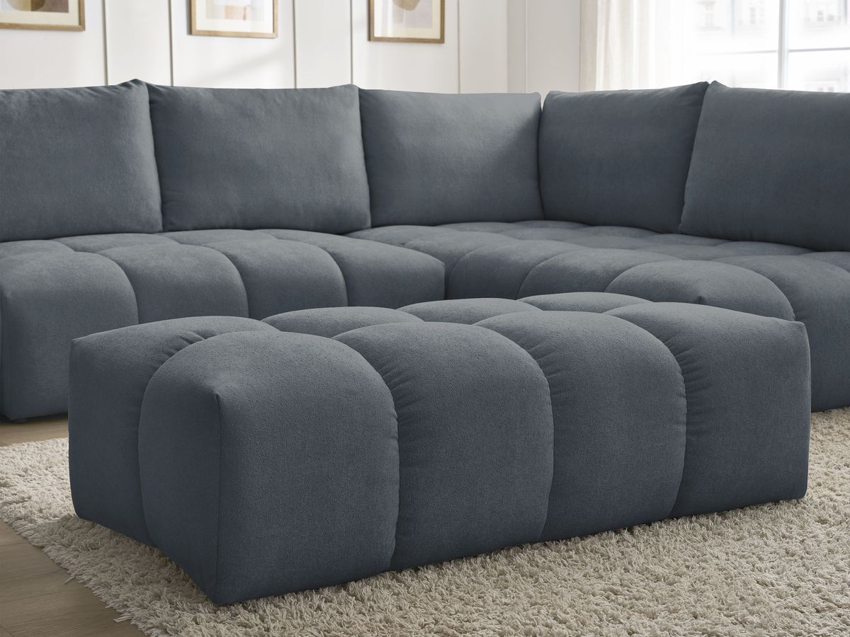 Canapé d'angle L convertible coffre EVEREST tissu texturé avec pouf