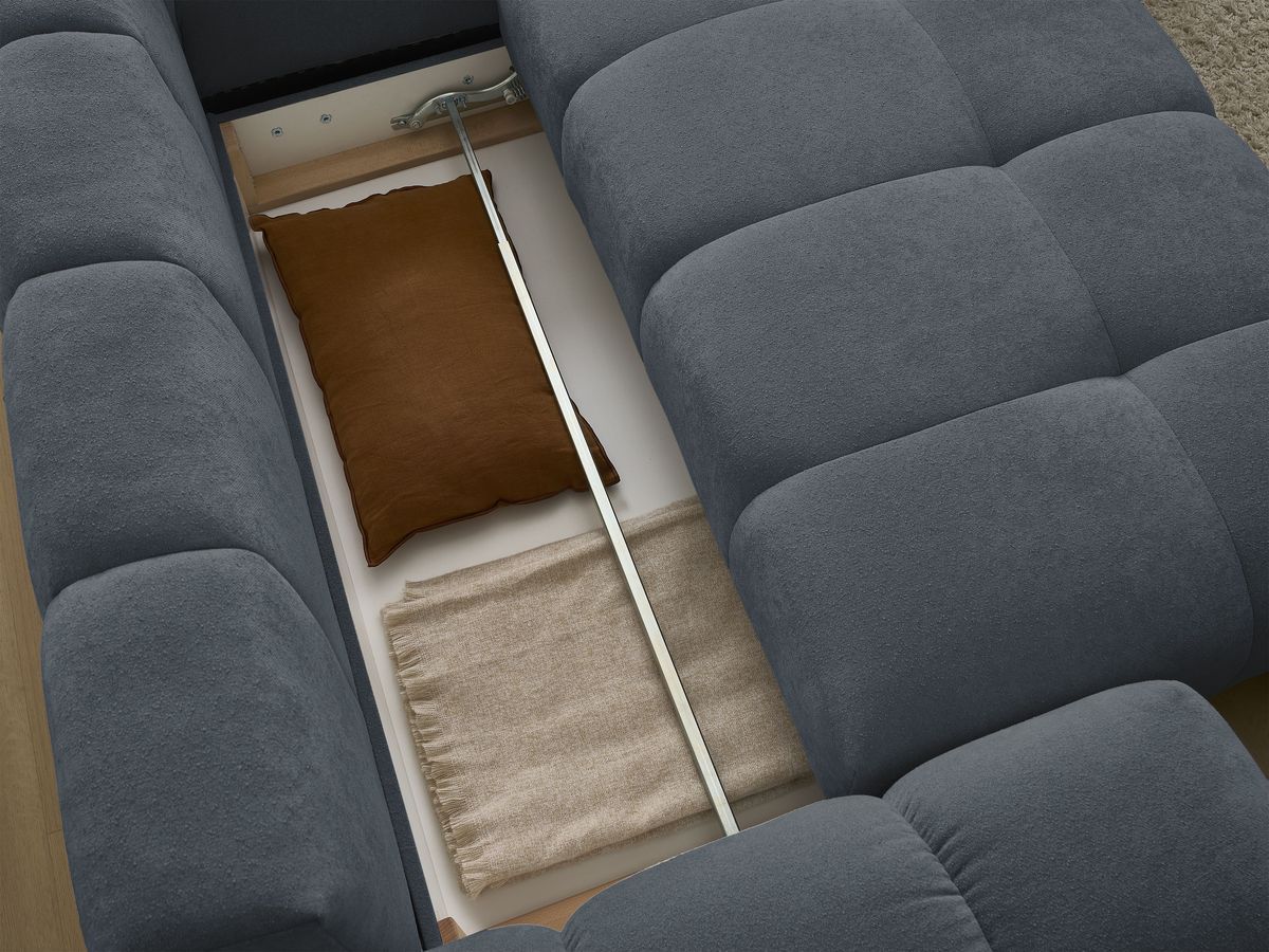 Canapé d'angle L convertible coffre EVEREST tissu texturé avec pouf