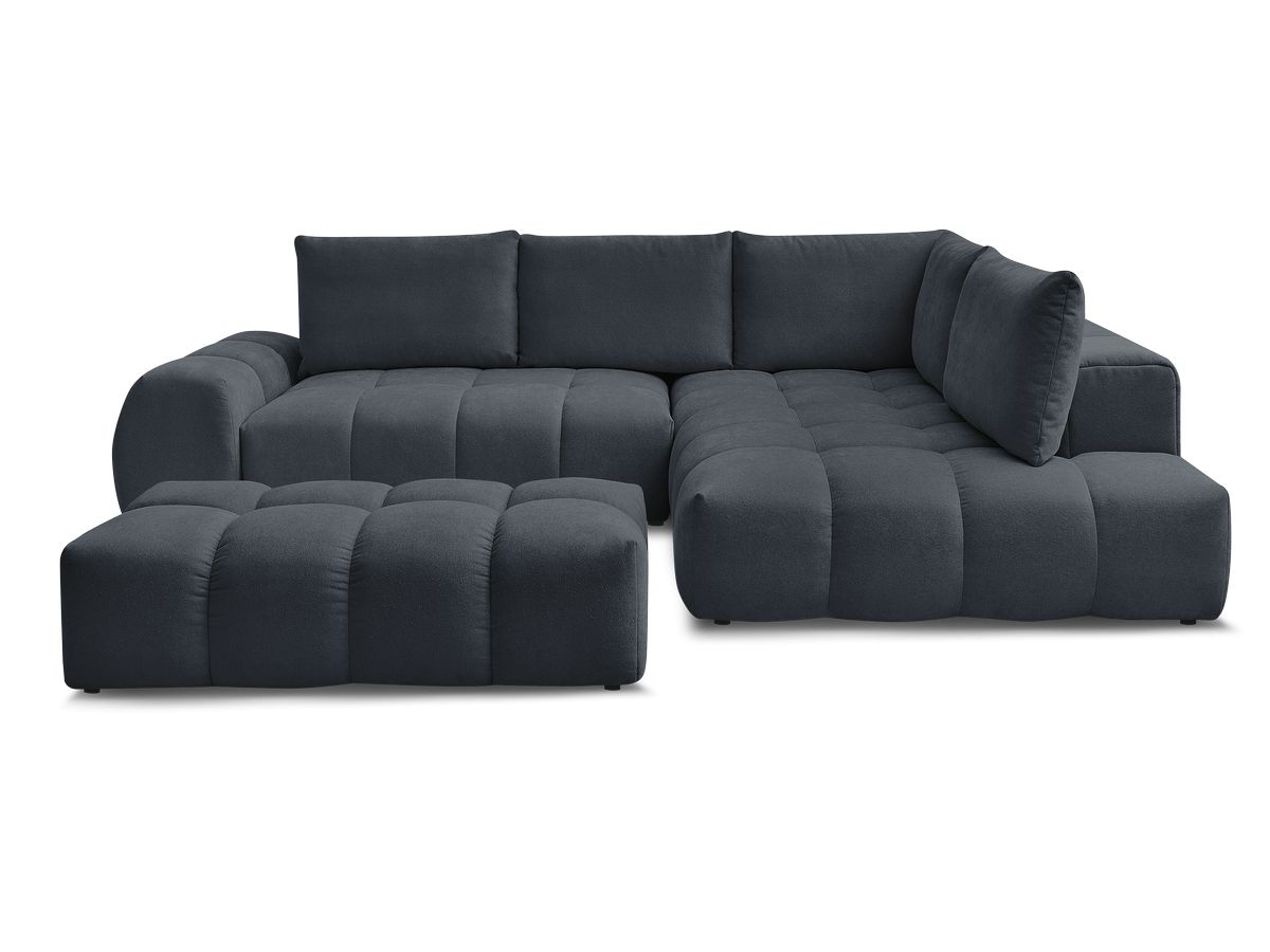 Canapé d'angle L convertible coffre EVEREST tissu texturé avec pouf