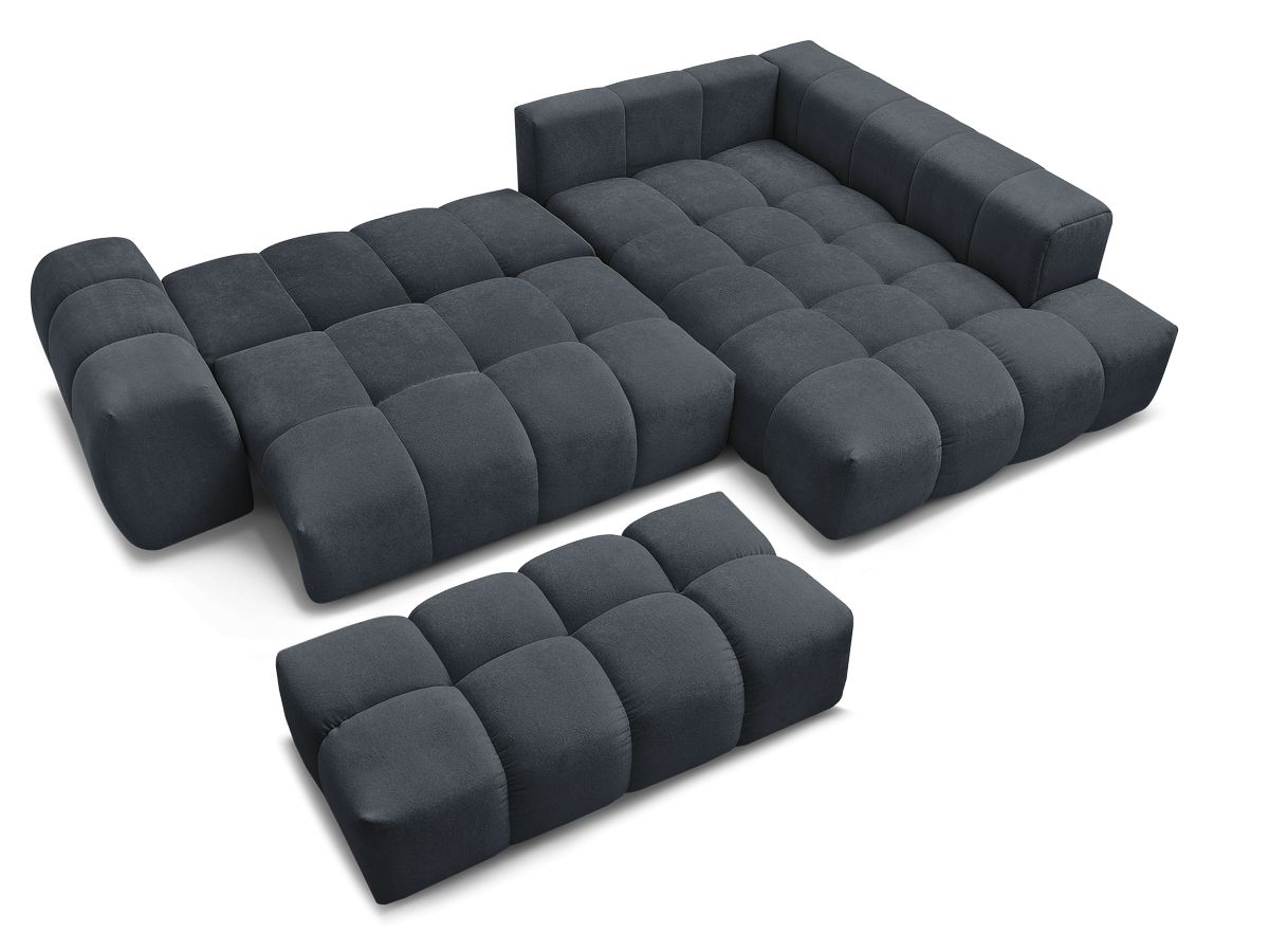 Canapé d'angle L convertible coffre EVEREST tissu texturé avec pouf