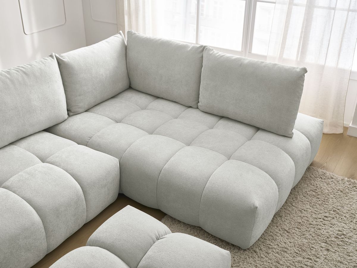 Canapé d'angle L convertible coffre EVEREST tissu texturé avec pouf