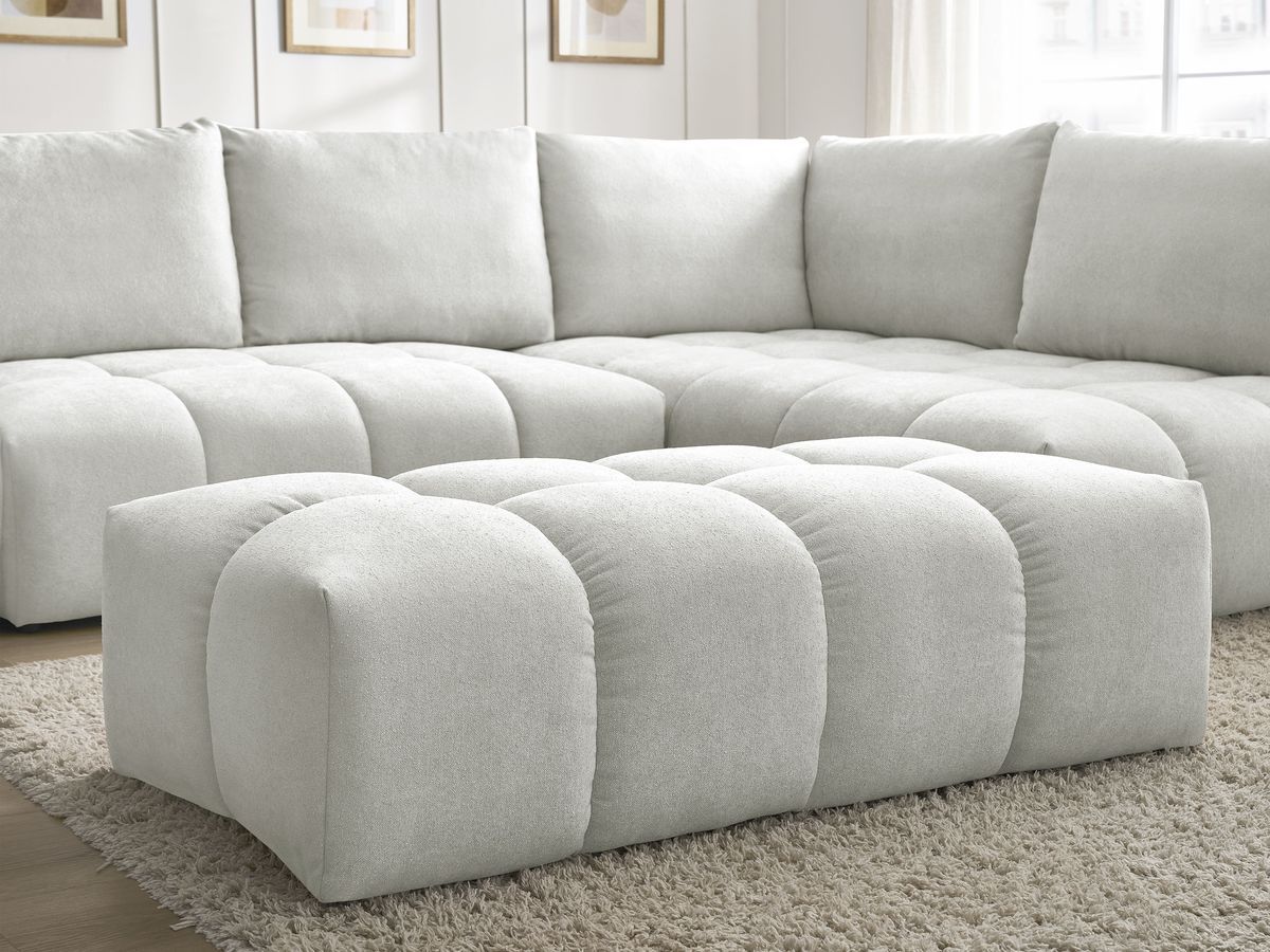 Canapé d'angle L convertible coffre EVEREST tissu texturé avec pouf