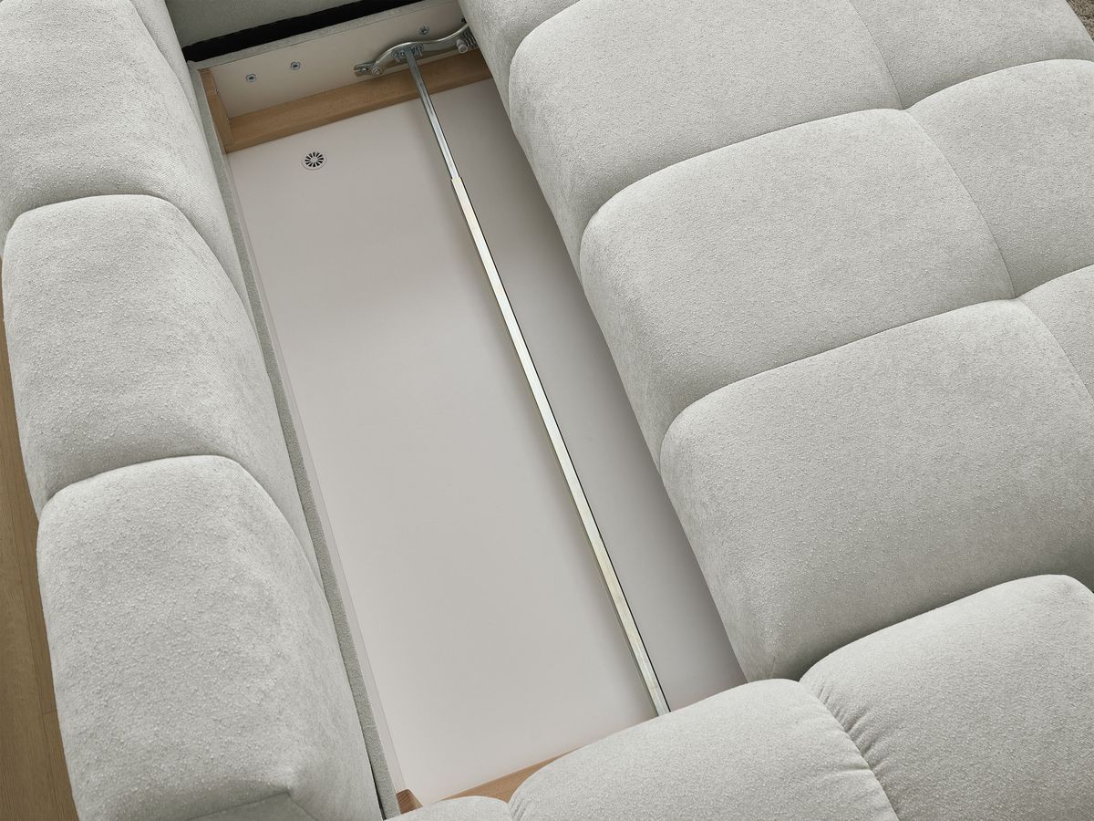 Canapé d'angle L convertible coffre EVEREST tissu texturé avec pouf