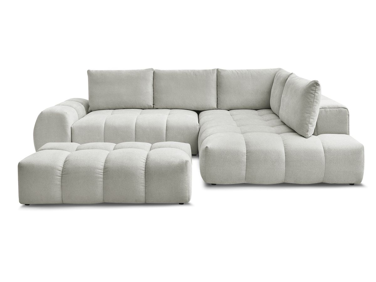 Canapé d'angle L convertible coffre EVEREST tissu texturé avec pouf