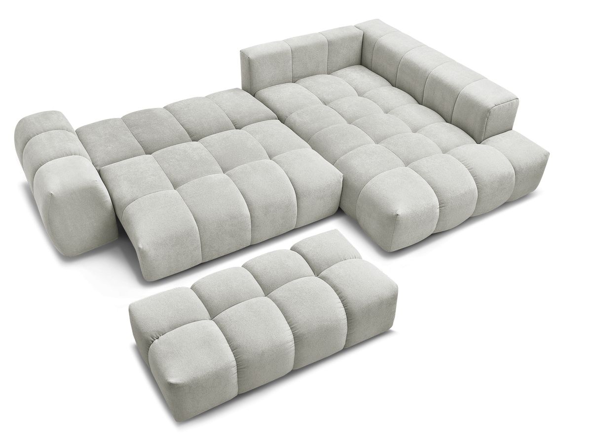 Canapé d'angle L convertible coffre EVEREST tissu texturé avec pouf