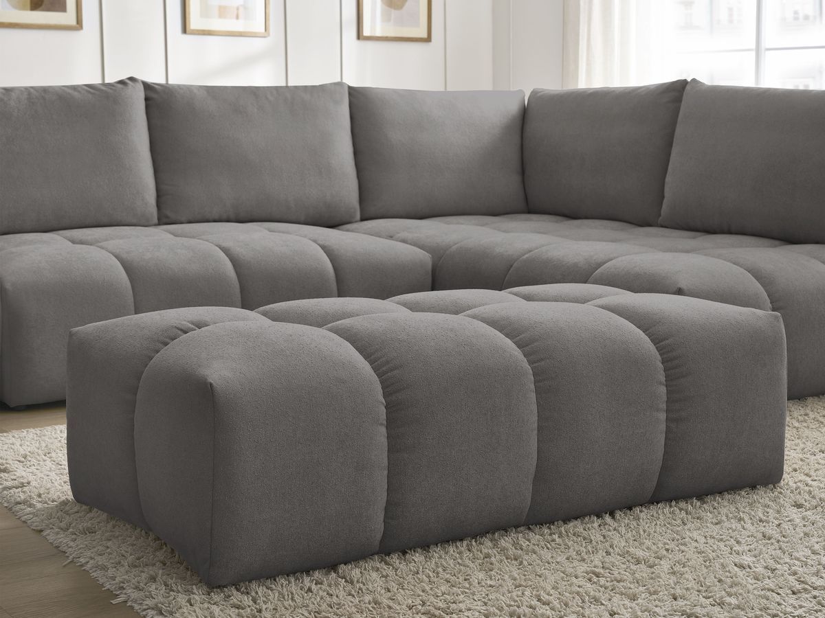 Canapé d'angle L convertible coffre EVEREST tissu texturé avec pouf