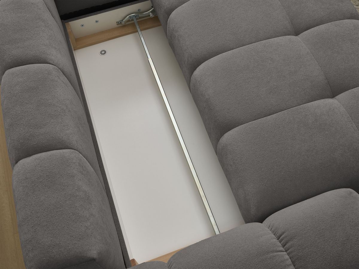 Canapé d'angle L convertible coffre EVEREST tissu texturé avec pouf