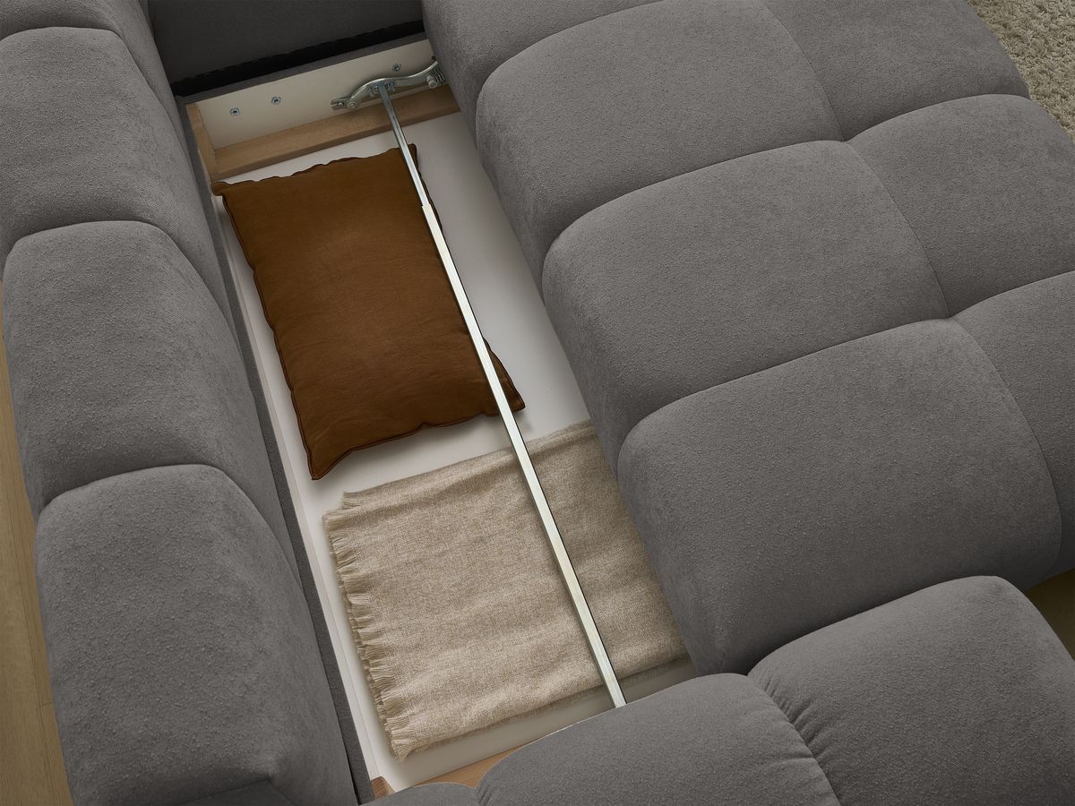 Canapé d'angle L convertible coffre EVEREST tissu texturé avec pouf