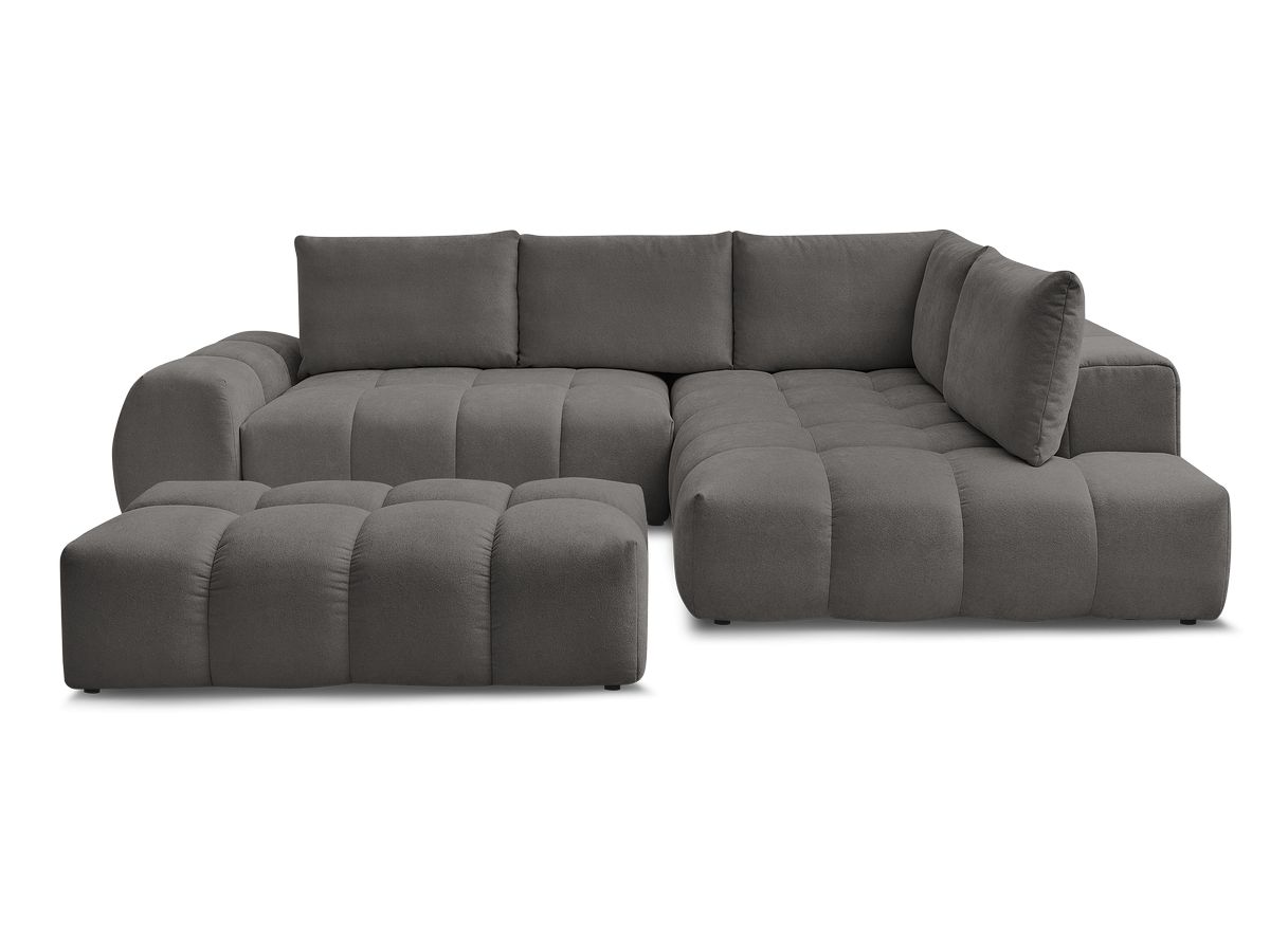 Canapé d'angle L convertible coffre EVEREST tissu texturé avec pouf