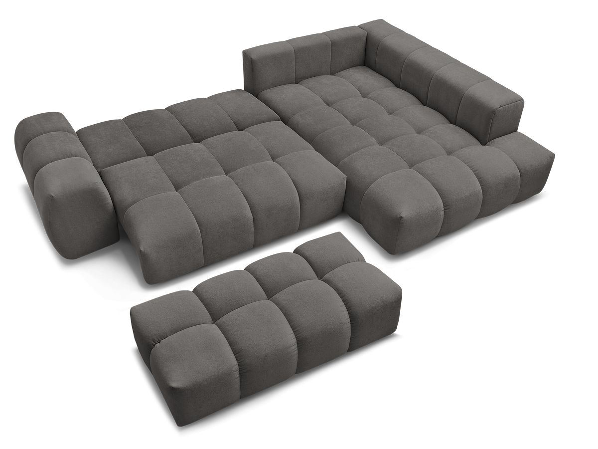 Canapé d'angle L convertible coffre EVEREST tissu texturé avec pouf
