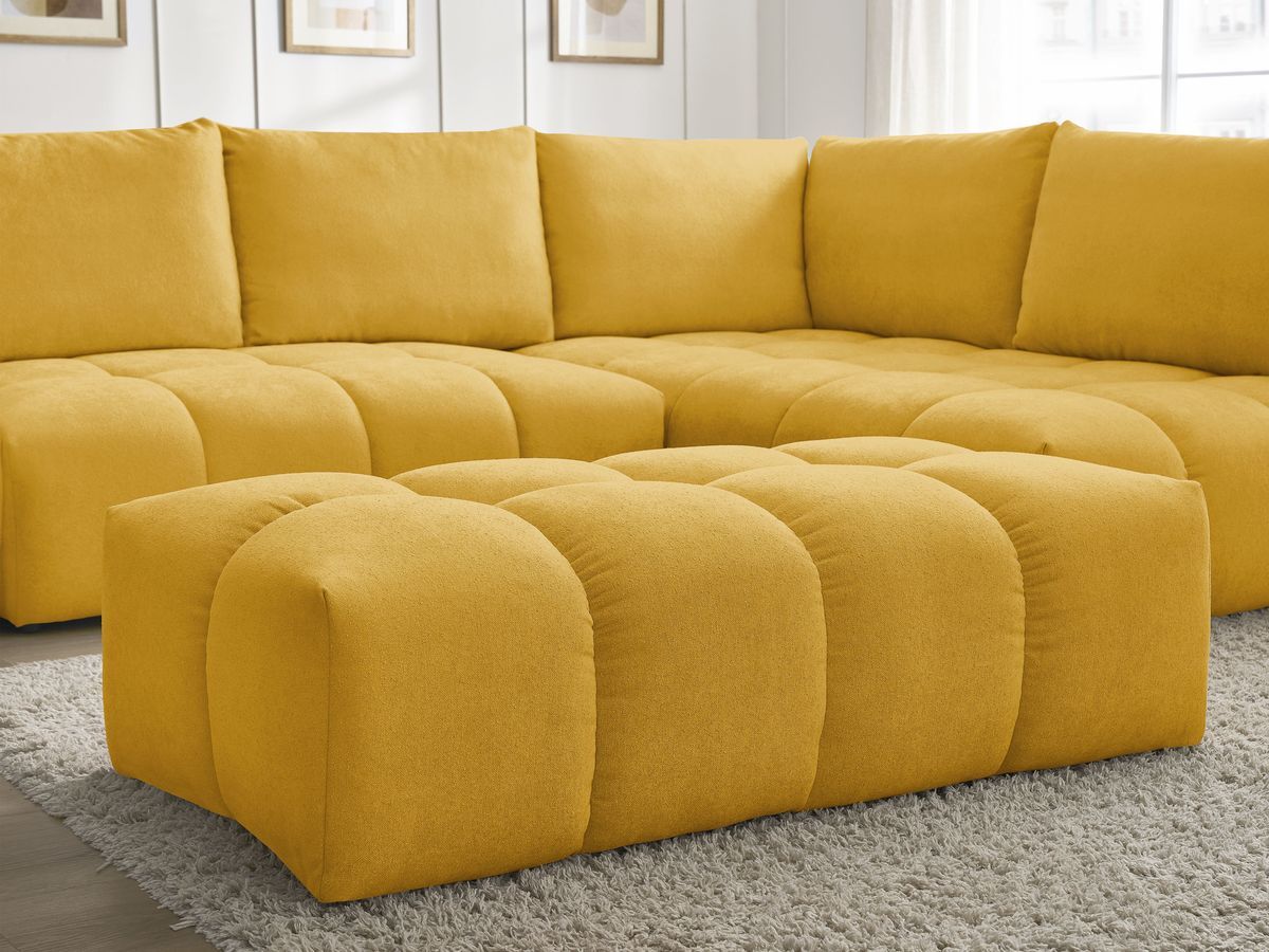 Canapé d'angle L convertible coffre EVEREST tissu texturé avec pouf