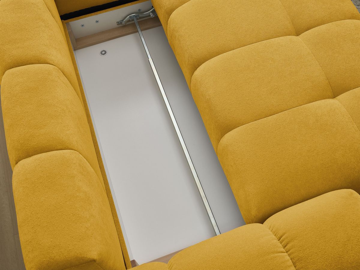Canapé d'angle L convertible coffre EVEREST tissu texturé avec pouf