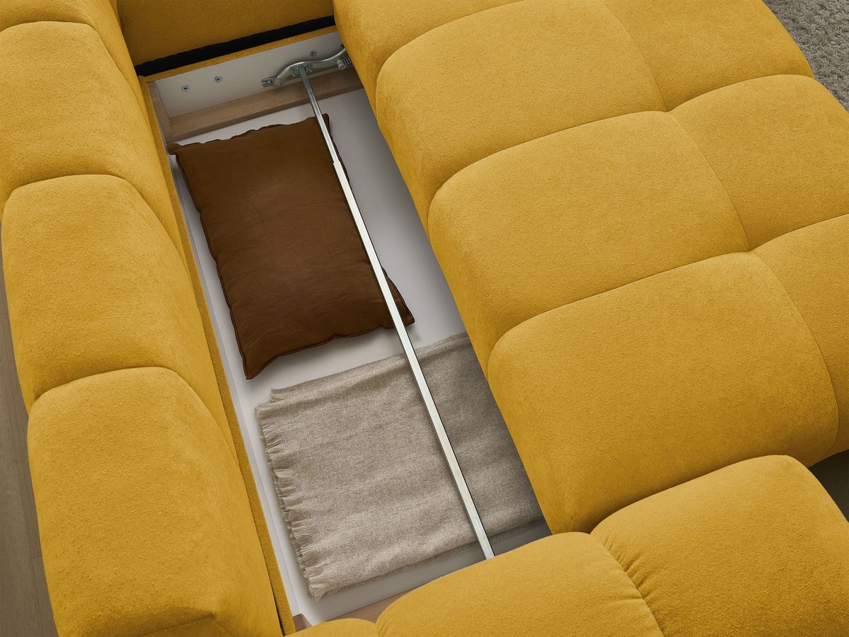 Canapé d'angle L convertible coffre EVEREST tissu texturé avec pouf