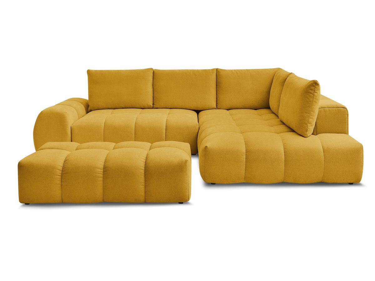 Canapé d'angle L convertible coffre EVEREST tissu texturé avec pouf