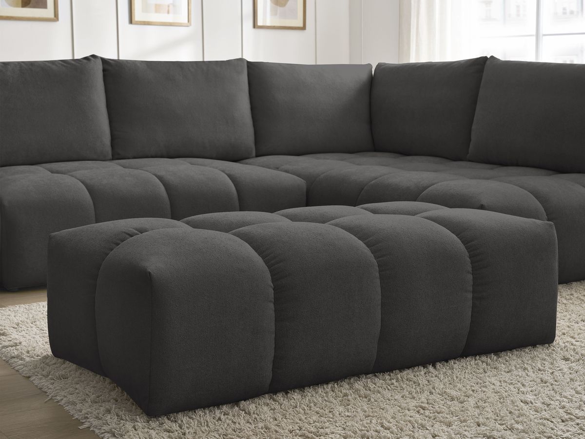 Canapé d'angle L convertible coffre EVEREST tissu texturé avec pouf