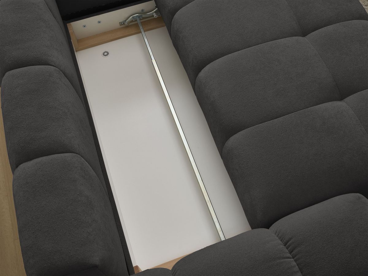 Canapé d'angle L convertible coffre EVEREST tissu texturé avec pouf