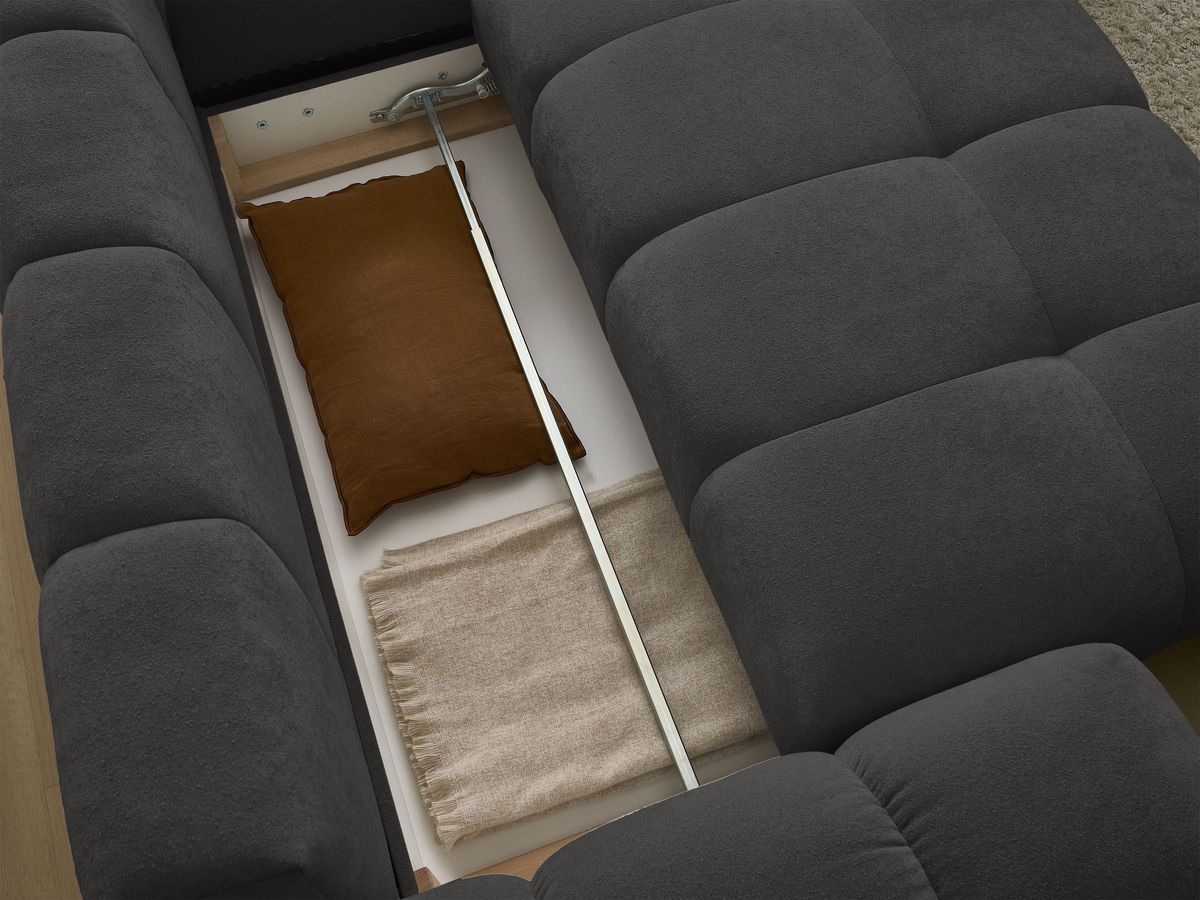 Canapé d'angle L convertible coffre EVEREST tissu texturé avec pouf
