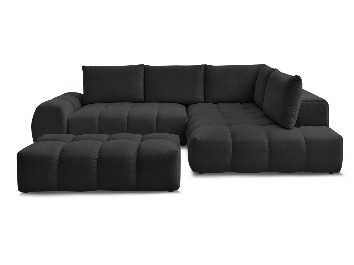Canapé d'angle L convertible coffre EVEREST tissu texturé avec pouf