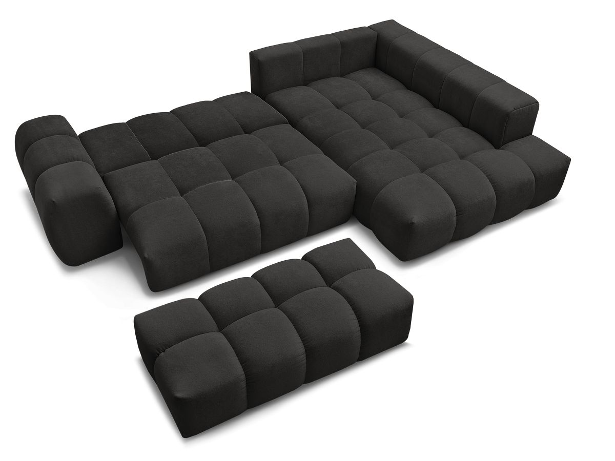 Canapé d'angle L convertible coffre EVEREST tissu texturé avec pouf