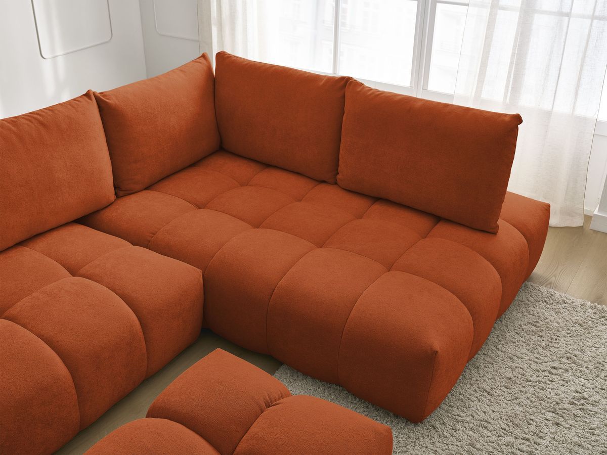 Canapé d'angle L convertible coffre EVEREST tissu texturé avec pouf