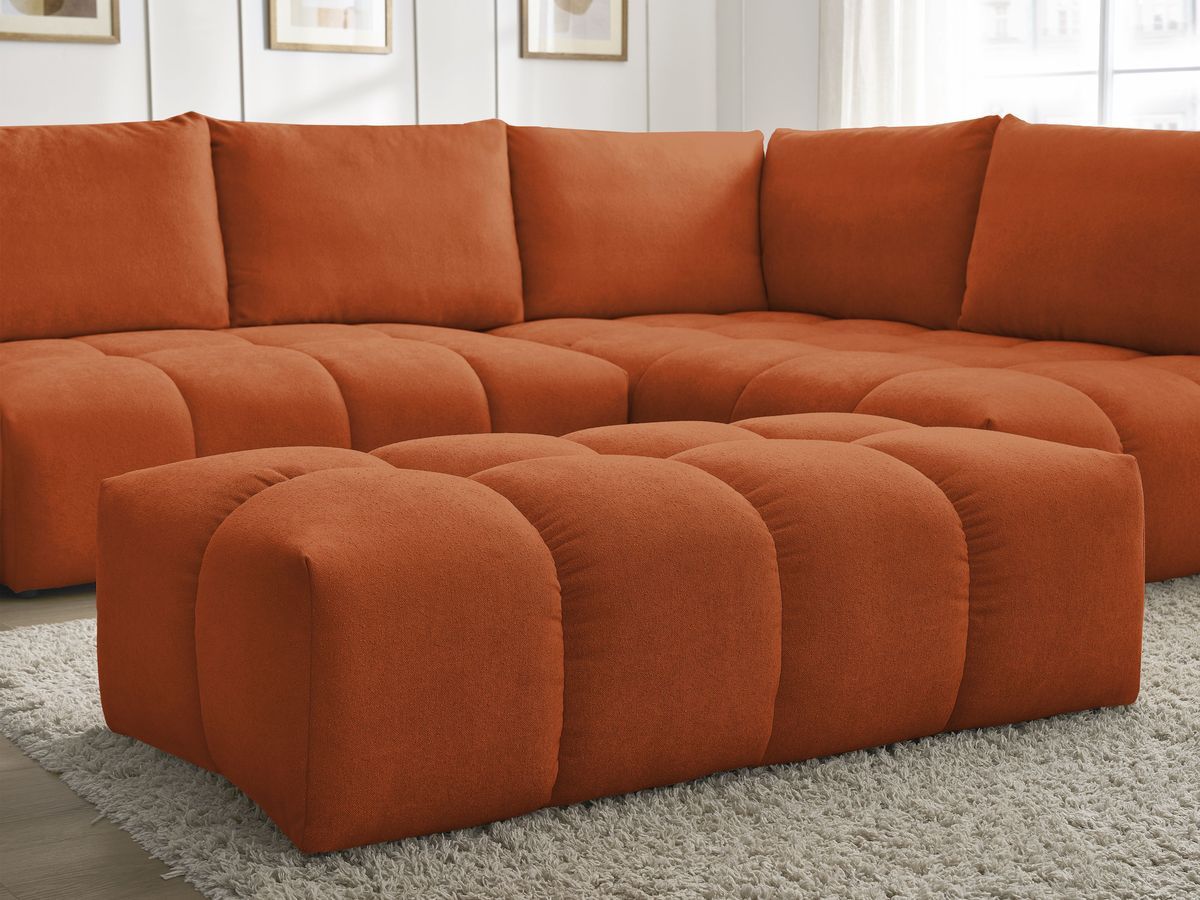 Canapé d'angle L convertible coffre EVEREST tissu texturé avec pouf