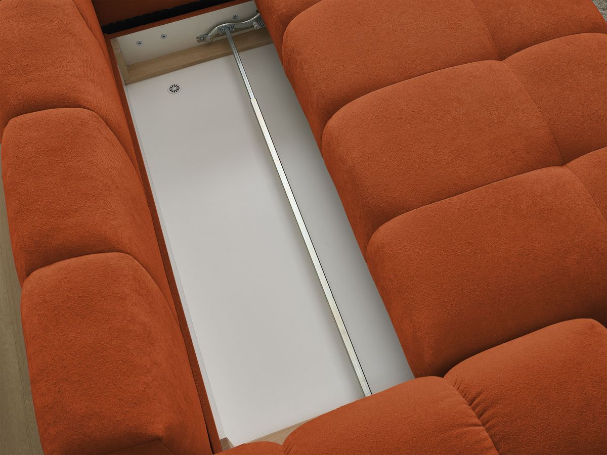 Canapé d'angle L convertible coffre EVEREST tissu texturé avec pouf