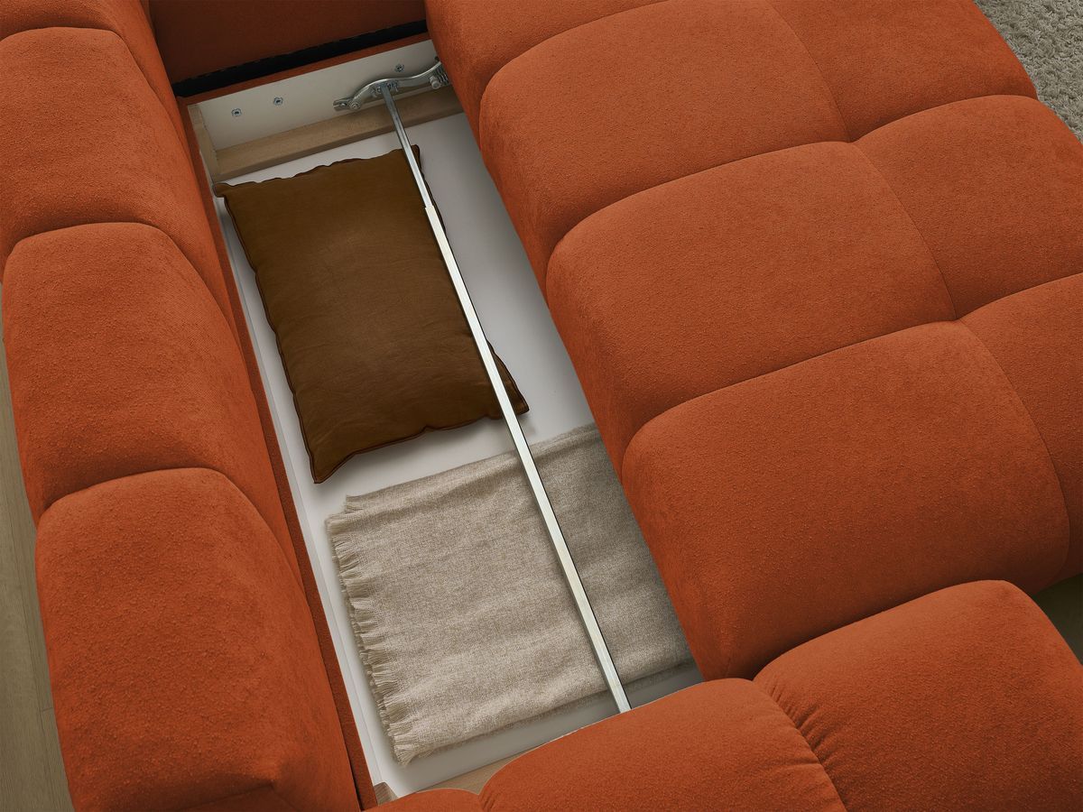 Canapé d'angle L convertible coffre EVEREST tissu texturé avec pouf
