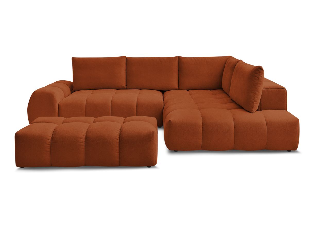 Canapé d'angle L convertible coffre EVEREST tissu texturé avec pouf