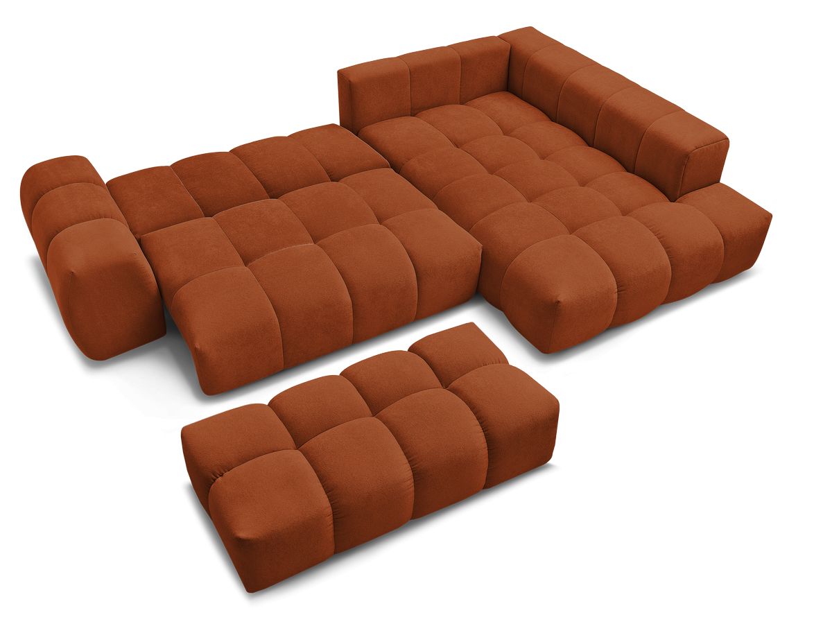 Canapé d'angle L convertible coffre EVEREST tissu texturé avec pouf