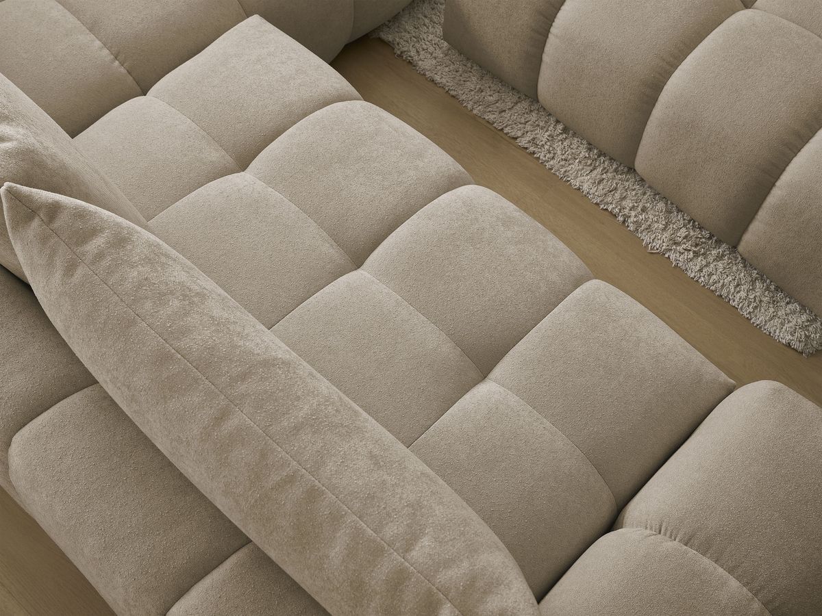 Canapé d'angle L convertible coffre EVEREST tissu texturé avec pouf