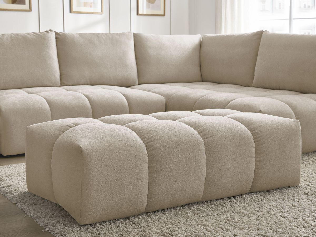 Canapé d'angle L convertible coffre EVEREST tissu texturé avec pouf