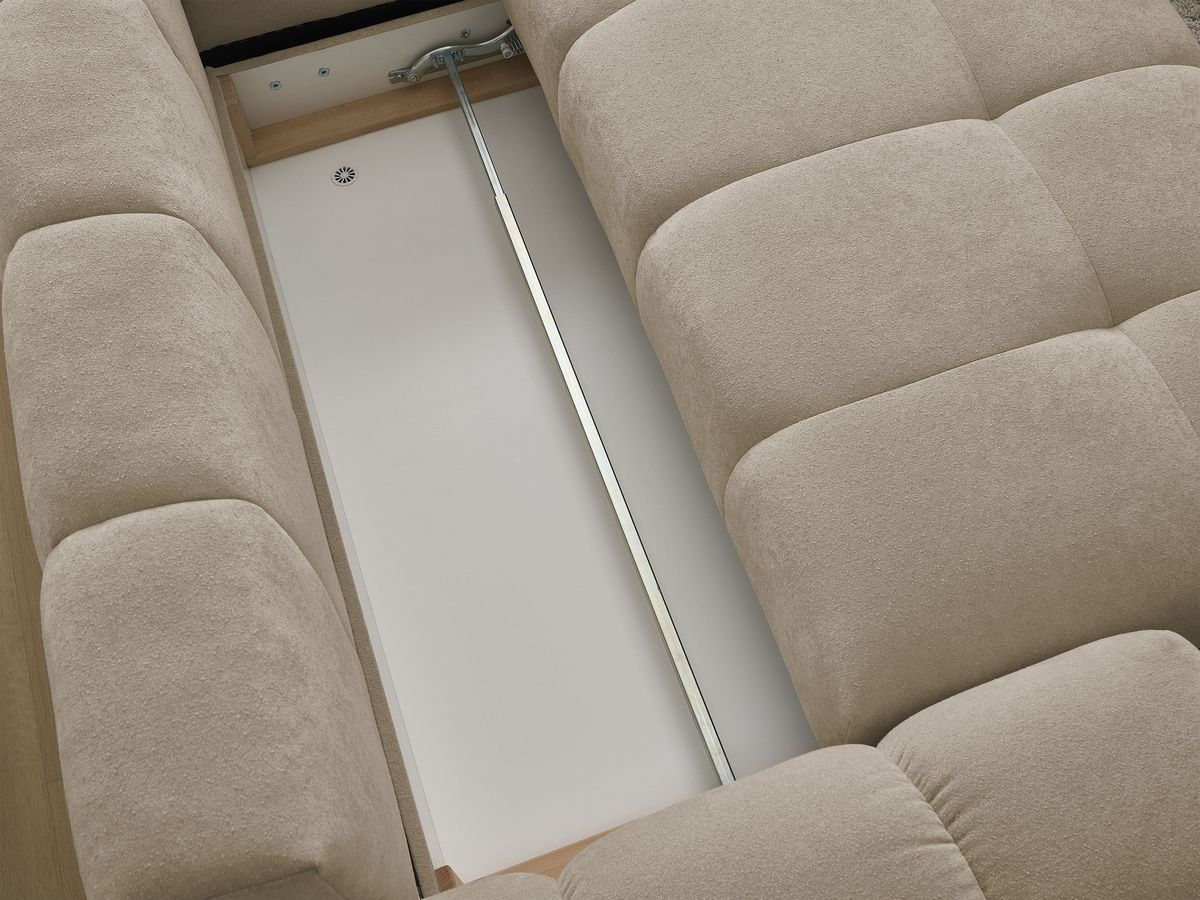 Canapé d'angle L convertible coffre EVEREST tissu texturé avec pouf