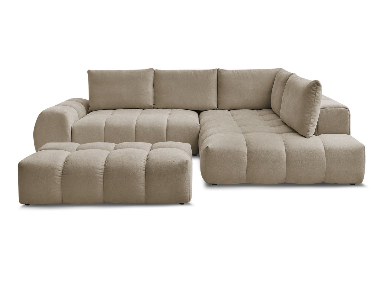 Canapé d'angle L convertible coffre EVEREST tissu texturé avec pouf