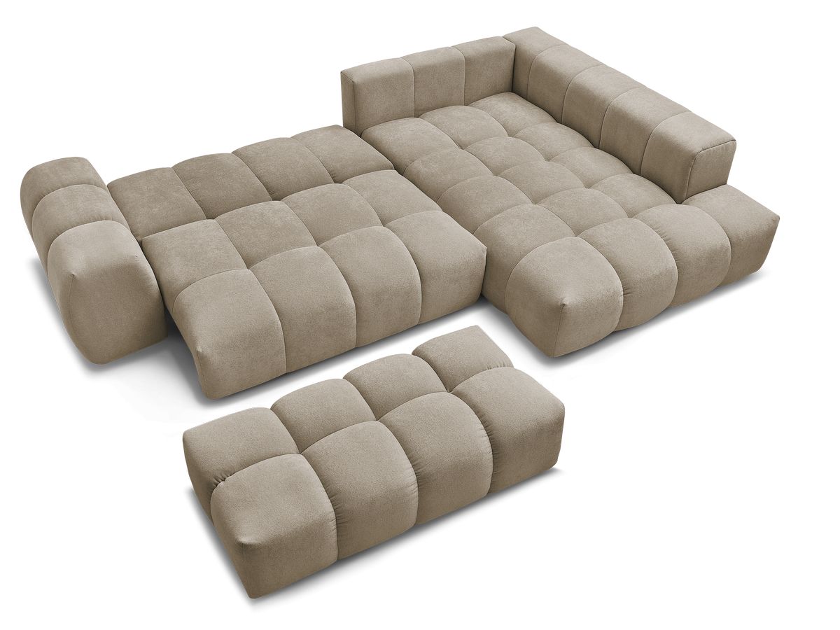 Canapé d'angle L convertible coffre EVEREST tissu texturé avec pouf