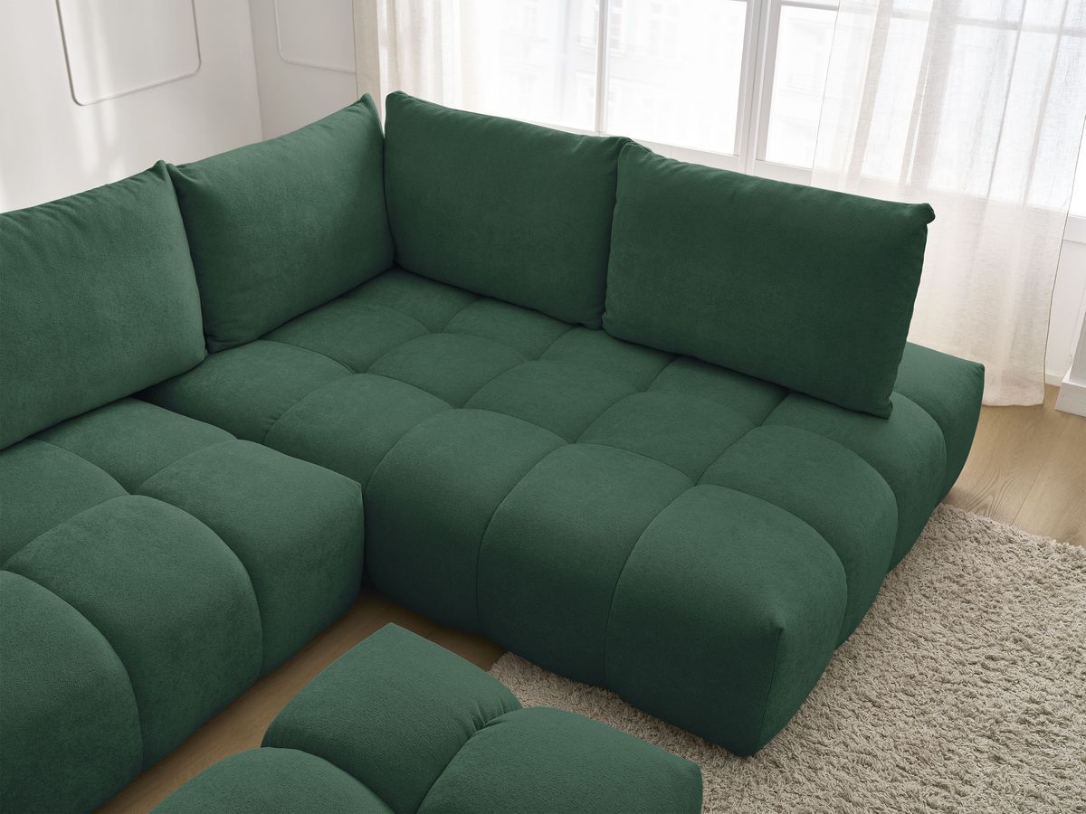 Canapé d'angle L convertible coffre EVEREST tissu texturé avec pouf