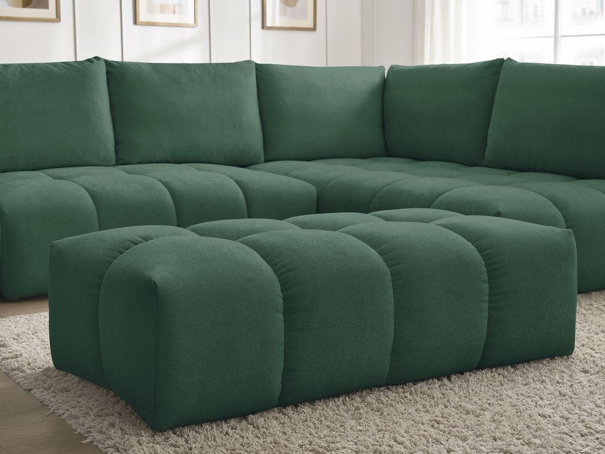 Canapé d'angle L convertible coffre EVEREST tissu texturé avec pouf