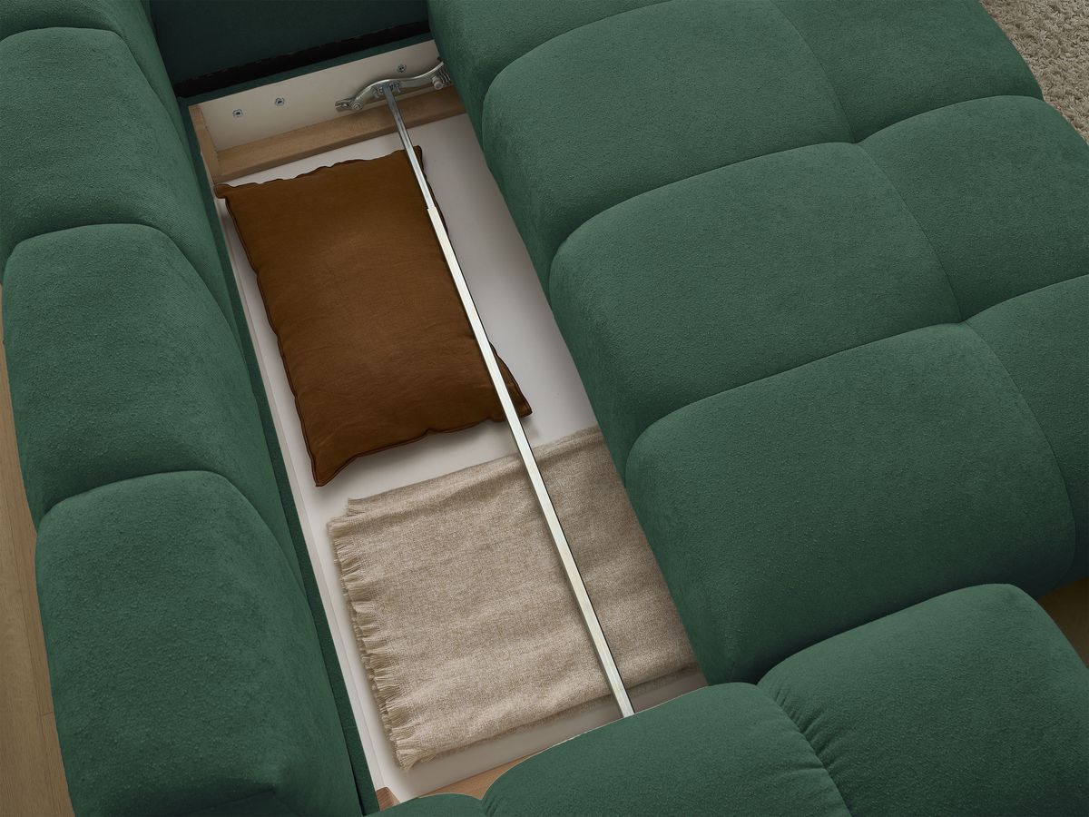 Canapé d'angle L convertible coffre EVEREST tissu texturé avec pouf