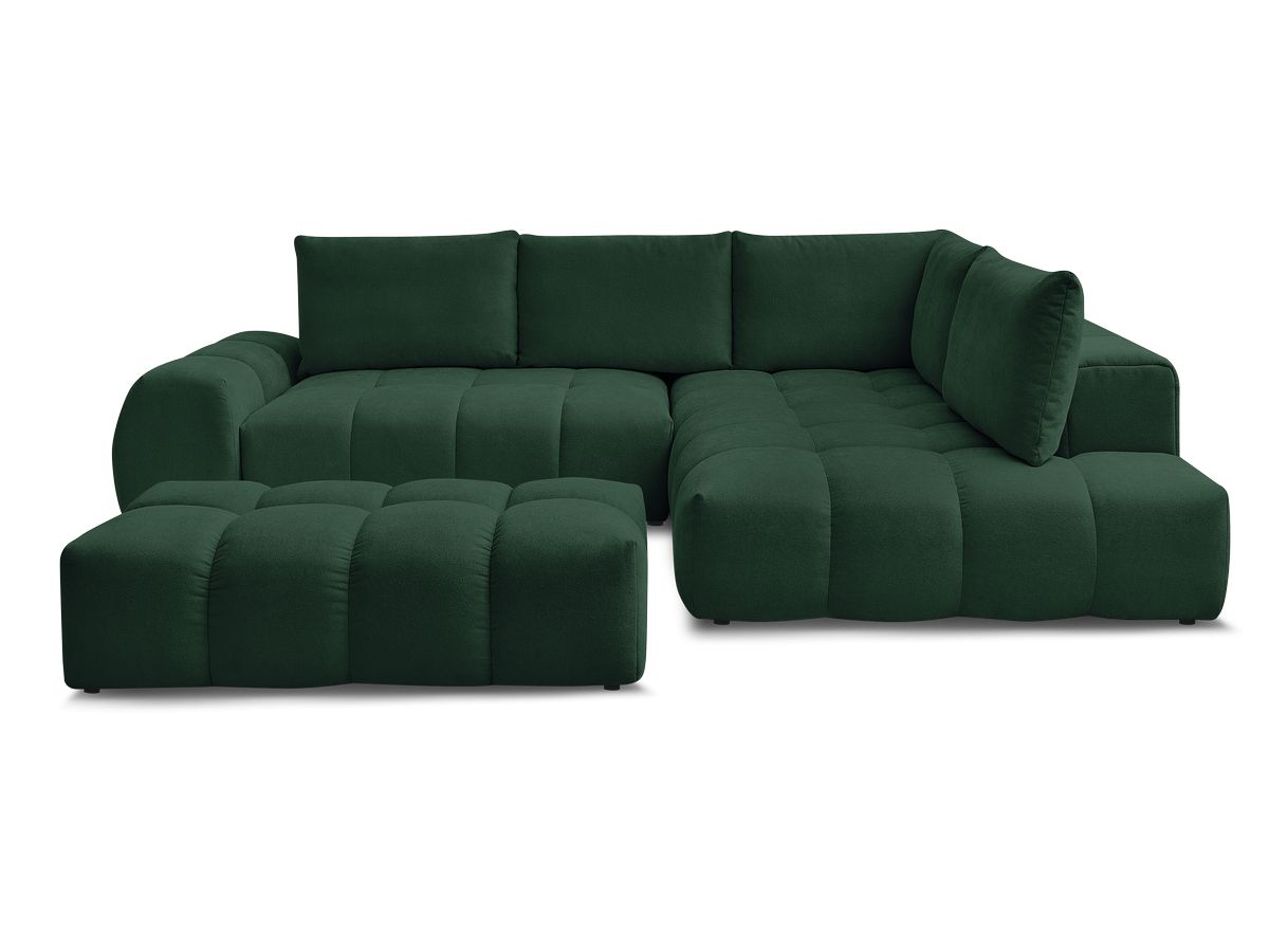 Canapé d'angle L convertible coffre EVEREST tissu texturé avec pouf