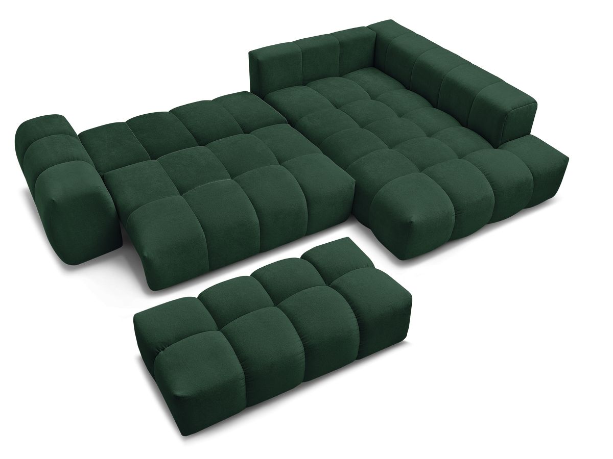 Canapé d'angle L convertible coffre EVEREST tissu texturé avec pouf