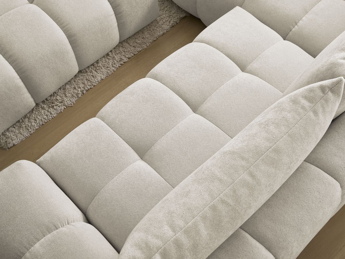 Canapé d'angle L convertible coffre EVEREST tissu texturé avec pouf
