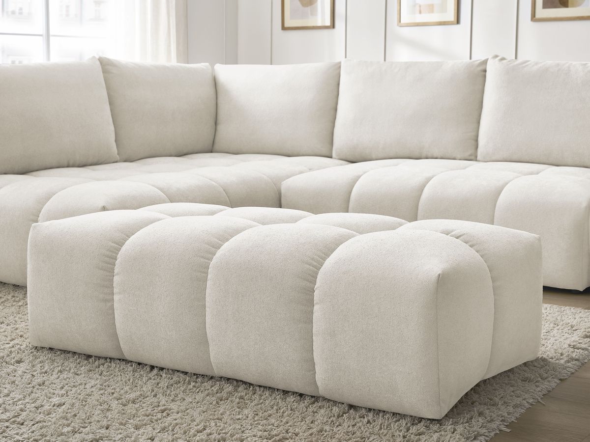 Canapé d'angle L convertible coffre EVEREST tissu texturé avec pouf