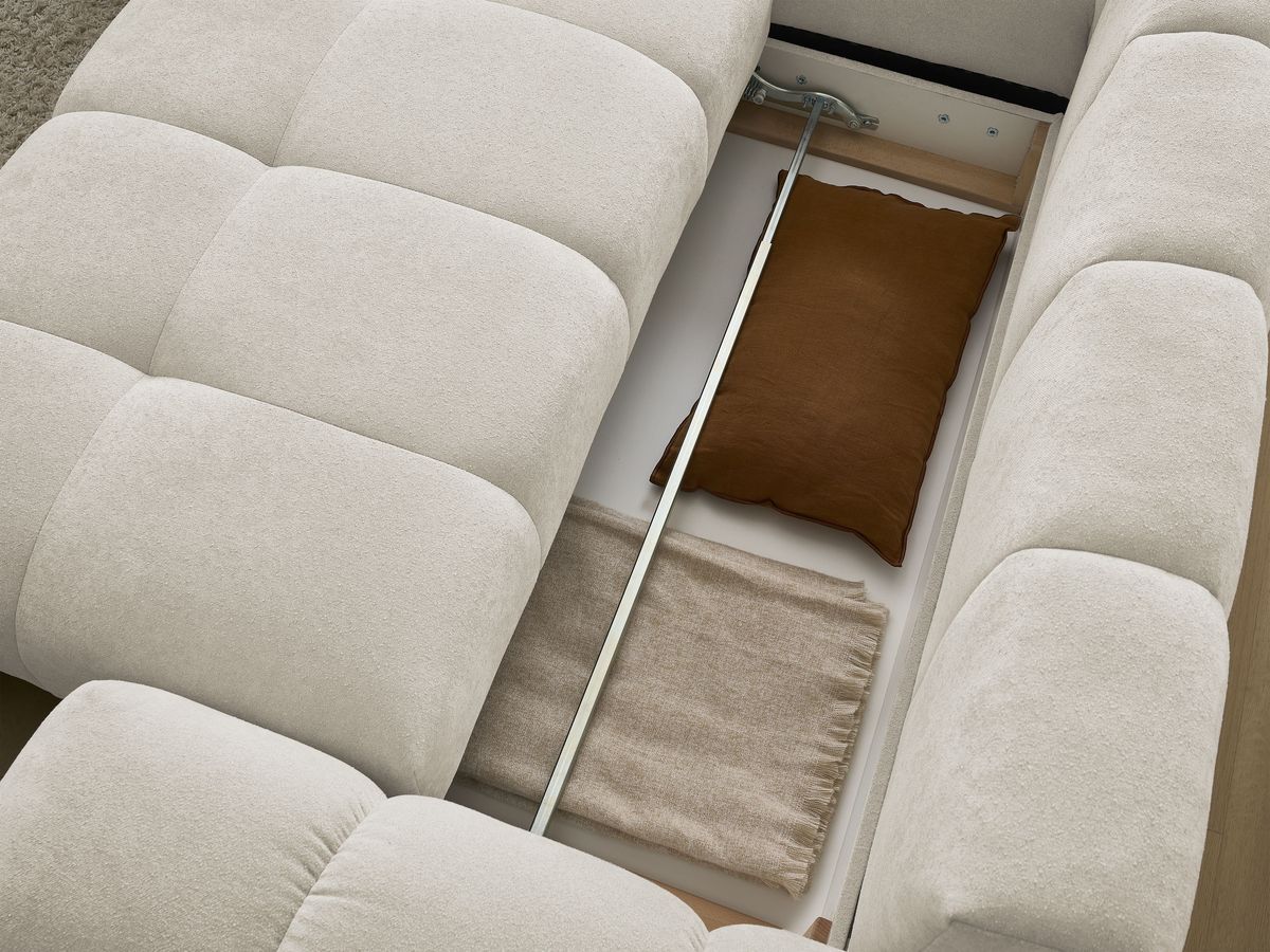 Canapé d'angle L convertible coffre EVEREST tissu texturé avec pouf