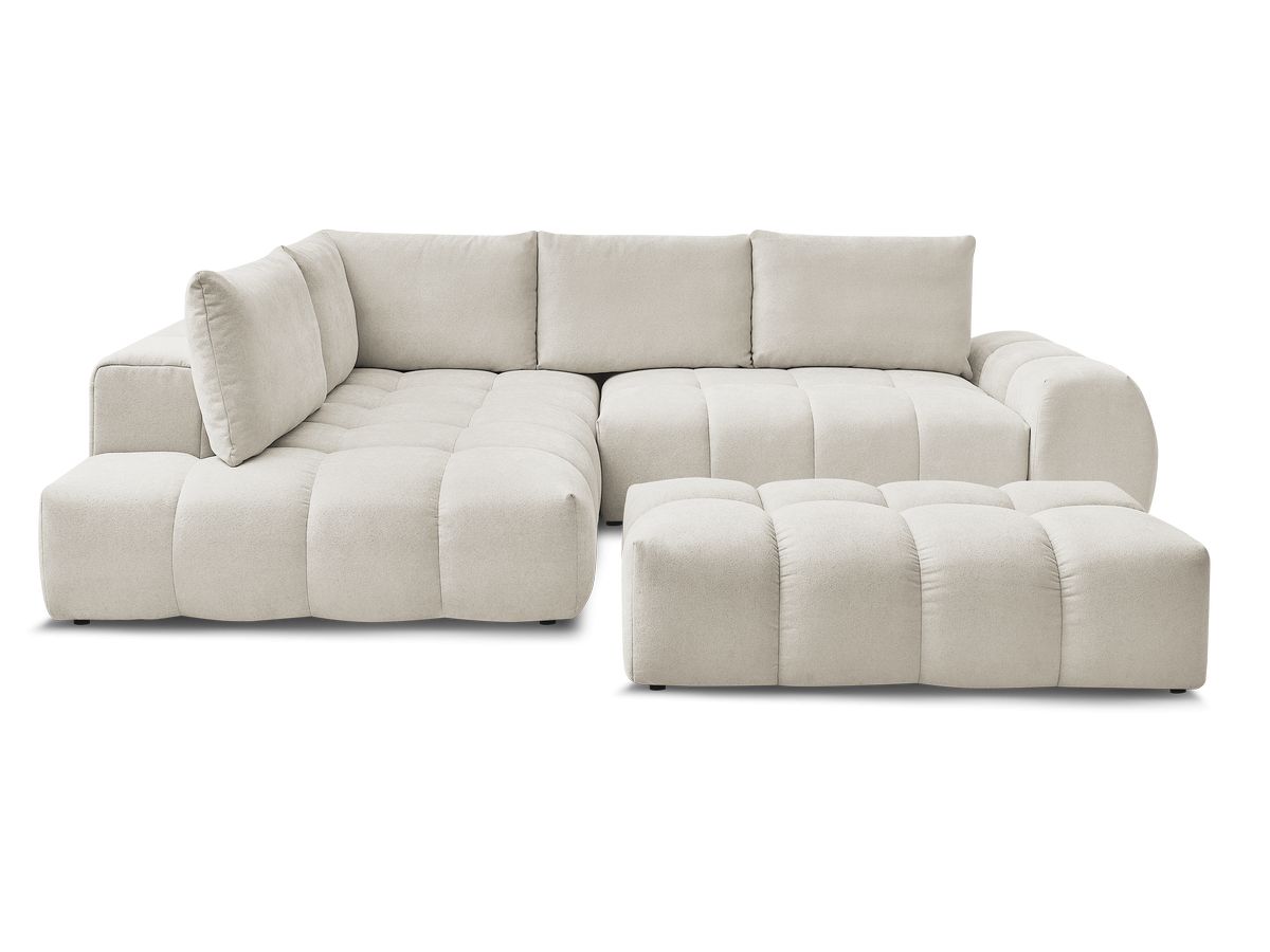 Canapé d'angle L convertible coffre EVEREST tissu texturé avec pouf