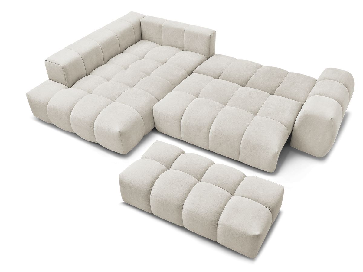 Canapé d'angle L convertible coffre EVEREST tissu texturé avec pouf