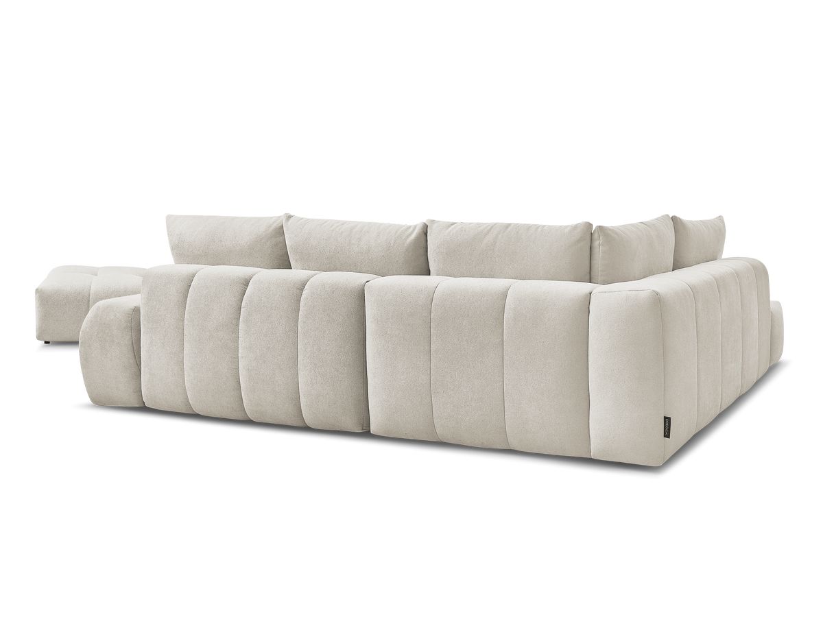 Canapé d'angle L convertible coffre EVEREST tissu texturé avec pouf