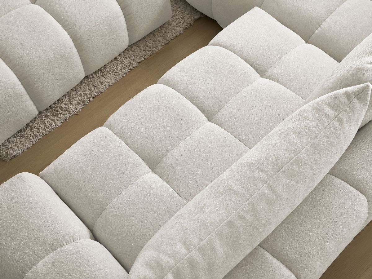 Canapé d'angle L convertible coffre EVEREST tissu texturé avec pouf
