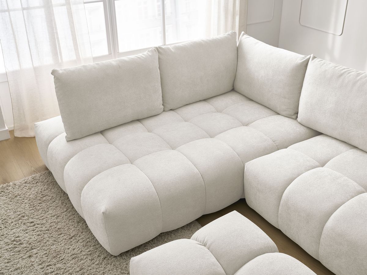 Canapé d'angle L convertible coffre EVEREST tissu texturé avec pouf